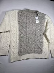 7 For All Mankind Wool Mock Neck Long Sleeve Cable Knit Pullover Gray/White - S - Picture 1 of 7