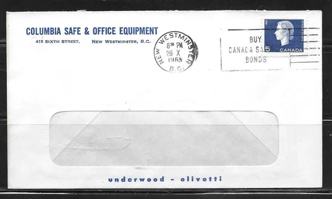 Canada Advertising Cover - New Westminster 1965 - Columbia Safe & Office Equip Cover