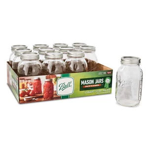 MASON CANNING GLASS JARS 12-Pack Regular Mouth 32-Oz. with Lids and Bands - Picture 1 of 12