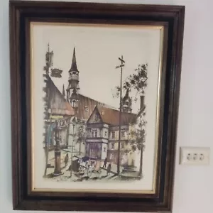 Original Pen-&-Ink &Watercolor Artwork,Montreal,Quebec 24” x 18”, Signed,Framed, - Picture 1 of 12