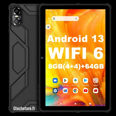 Tablette Android 13 PRITOM 10 pouces, 8 (4 + 4) Go + 64 Go 1 To extensible, Wifi - Photo 1/4