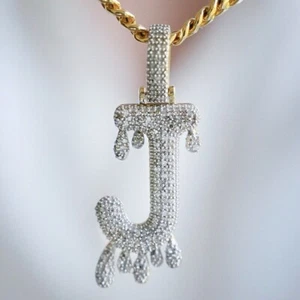 0.65CTW Natural Diamond 10K Gold Dripping Initial Letter Pendant 1.6" - Picture 1 of 12
