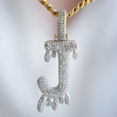 Pingente de letra inicial gotejante ouro 10K diamante natural 0,65 CTW 1,6" - Imagem 1 de 4