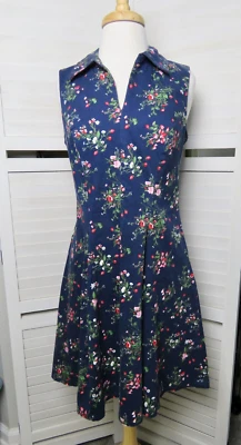 Vestido Chetta B Feminino Tamanho 10 Fit & Flare Azul Marinho Morango Floral Retrô Elástico - Imagem 1 de 4