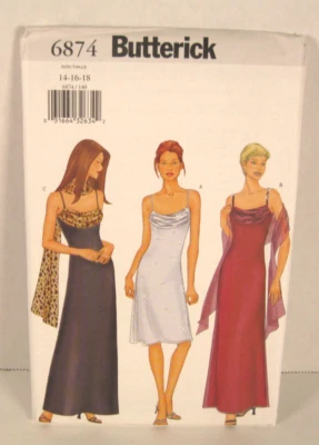 Butterick 6874 Evening or Party Dress & Scarf Misses' 14, 16, 18 Pattern Uncut - Image 1 of 3