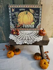 VINTAGE RETRO MODERN DECO STYLE HALLOWEEN GOLDEN PUMPKIN CRATE CANVAS SIGN - Picture 1 of 7