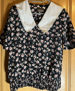 VINTAGE Detales floral button up blouse Top size 12 NOS Shirred Waist - Picture 1 of 18