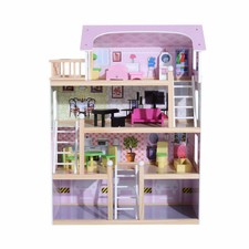 Casa delle Bambole per Bambini a 4 Piani in Legno con Accessori Rosa 60x30x80 c