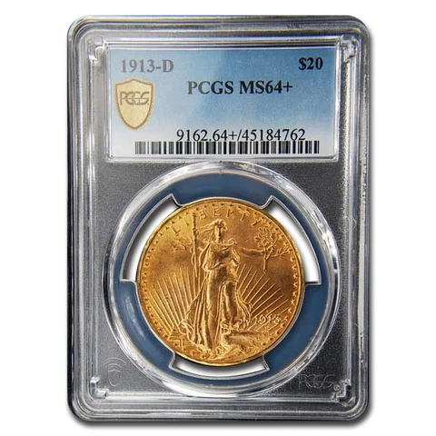1913-D $20 Saint-Gaudens Gold Double Eagle MS-64+ PCGS - SKU#80962 Cover
