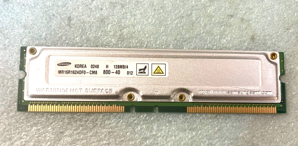 SAMSUNG 128 MB RAMBUS MEMORY MODULE MR16R1624DF0-CM8 800-40 RM2-CMP52-9 - Image 1 of 2