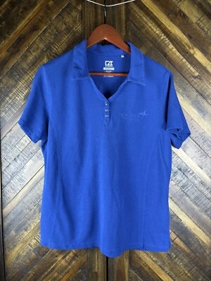 Camisa polo para mujer Cutter & Buck XL azul DryTec manga corta cuello en V Spirit Aero Foto 1 de 4