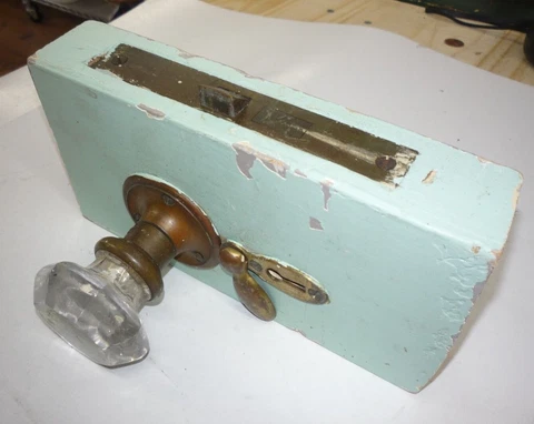 VTG Antique Entry Door Lock Set Brass  Clear Knob Mortise Art Deco Russwin Cover