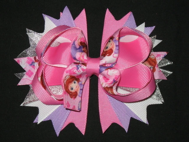 NEW "SOFIA THE FIRST" Pink & Silver Hairbow Alligator Clip Girls Ribbon Hair Bow - Image 1 of 1