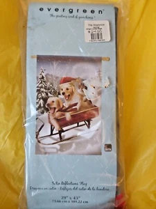 Bandera de jardín de Navidad Evergreen Need for Speed Dogs & Cat on Sled 29" X 43" - Imagen 1 de 4