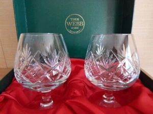 Vintage Thomas Webb Crystal Brandy Glasses Set of 2 In Gift Presentation Box - Picture 1 of 5
