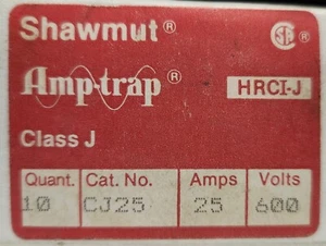 BOX OF 10 GOULD SHAWMUT CJ25 HRCI-J 25 AMP 600 VAC AMPTRAP Fuse - Picture 1 of 4