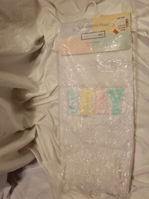 Manta de bebé blanca brillante vintage con flecos 36x50 nueva con etiquetas Foto 1 de 4