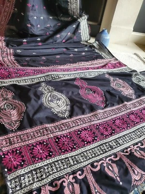 Женщин новый полу шелк Kantha сари с BP ручной ткацкий станок женщин дизайнер вечеринки - Изображение 1 из 4