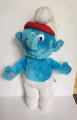 SMURF 13" tall PLUSH DOLL 1980s Peyo Smurfs Ganz Baseball Hat — 第 1/3 张图片