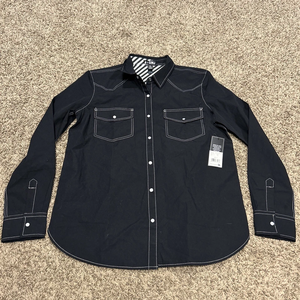 Volcom GMJ Georgia May Jagger BLACK Long Sleeve Button Snap Shirt Women's XS A9 - Image 1 of 4