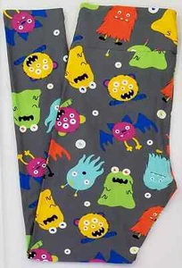 OS Lularoe Halloween Leggings Cute Monsters Inc Germ Characters  Gray NEW 26022 - Picture 1 of 4
