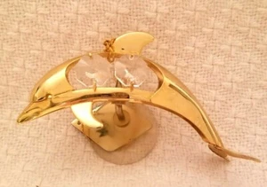 Dolphin Sun Catcher Gold Plated Metal w/ Swarovski Crystals Side Suction Cup - Picture 1 of 6