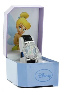 Reloj Clásico DISNEY Campanilla Banda Negra, Caja Tono Plata con Dije Corazón - Imagen 1 de 3