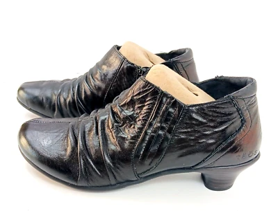 TAOS Highness Ankle Boot Booties Size US 7 EU 37 Black Ruched Leather Low Heel - Image 1 of 4