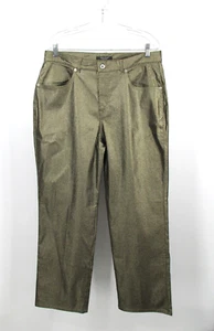 KAREN KANE Straight Leg Pants Women 14 Gold Metallic Stretch Pockets VINTAGE Y2K - Picture 1 of 14