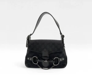 Gucci Horsebit 1955 Tasche Vintage Gucci Bag Schwarz Canvas Leder Logo Monogram - Bild 1 von 5