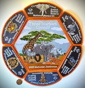 BSA THREE HARBORS COUNCIL OA KANWA THO 636 2023 JAMBOREE 7-PATCH CSP JSP SET - Bild 1 von 4