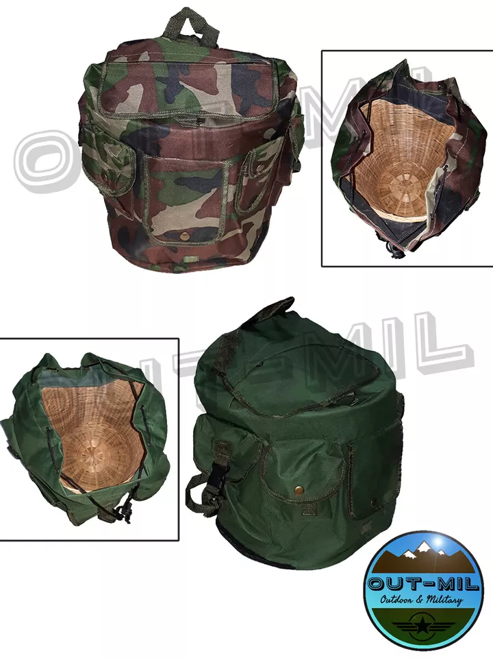 Zaino per raccolta funghi castagne con gerla cesto in vimini verde e mimetico - Immagine 1 di 1