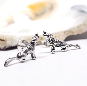 Wolf Earrings Howling Wolf Genuine Sterling 925 Silver Stud Earrings Boxed - Picture 1 of 20