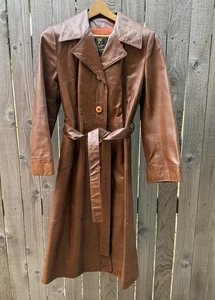 Vintage 70er Lamm Leder Trenchcoat braun 24K Dan di Modes Gürtel Mob Frau - Bild 1 von 18