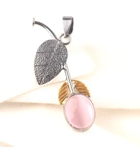 Pink Cat's Eye Gemstone 925 Sterling Silver Handmade Jewelry Pendant 1.69" - Picture 1 of 6