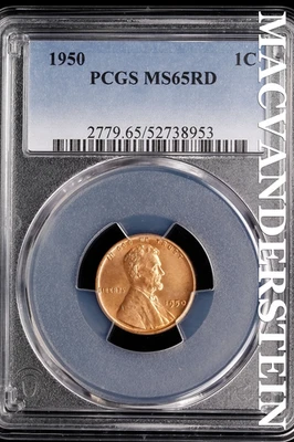 1950 Lincoln Wheat Cent - PCGS MS65RD - Scarce  No Reserve  #SLJ345 - Image 1 of 2