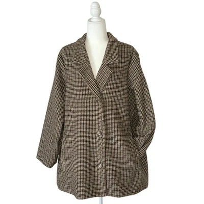 Abrigo de coche Old Navy mezcla de lana de un solo pecho XXL | pata de gallo azul marino/bronceado Foto 1 de 4