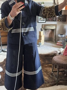 Baum Und Pferdgarten Wool Navy Trouser Suit, Size 10 With Faux Leopard Detail - Picture 1 of 13