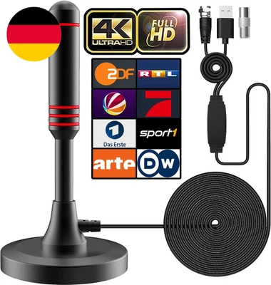 DVB-T/DVB-T2 Antenne Mit Verstärker - HDTV Zimmerantenne Für Fernseher, Großer R - Bild 1 von 4