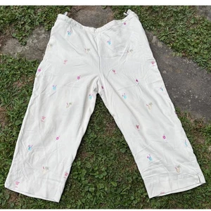 Bobby Chan Silk Capri Pants Size 10 Cocktail Embroidery Pineapple Martini Resort - Picture 1 of 6