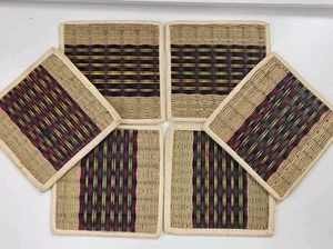 6 Japanese Woven Straw Tatami Drink Saucer Vtg Chataku Coaster Brown Rush Straw - Picture 1 of 5