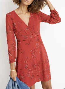 Madewell Hazelwood Wrap-Front Mini Dress In Windswept Floral Red Size 4 - Picture 1 of 12