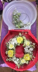 Sterilite Plastic 24” Wreath Storage Box Container w/Handle & 2 Wreaths - Picture 1 of 4