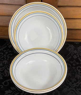 Lote De 4 Cuencos Corelle By Corning Casa Flora 2 Tamaños Borde Amarillo Azul EE. UU. Foto 1 de 4