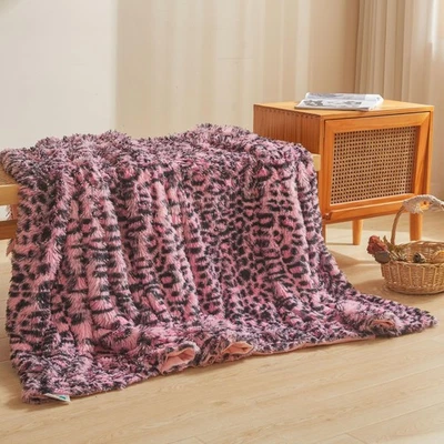 豪华人造毛皮豹纹毛毯,柔软 50x60 猎豹印花蓬松毯... — 第 1/4 张图片