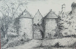 ANTICO DISEGNO A CHINA DI STRAORDINARIA FINEZZA PAESAGGIO CASTELLO BM53.5E - Picture 1 of 11