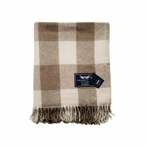 New Scottish Tweed Wool Rug Large Blanket Cream Brown Tartan Check Jacob Print
