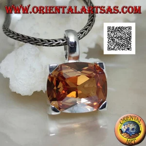 Ciondolo in Argento 925‰ rodiato con zircone champagne ovale in un rettangolo - Foto 1 di 2