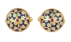 Ruby 14K Gold Plated Art Deco Enameled Cufflinks - Picture 1 of 5