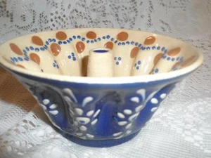 Antq glasiert kobaltblau gelb Ware Wandbehang erhabener Punkt gekräuselt Apfelbäcker - Bild 1 von 12